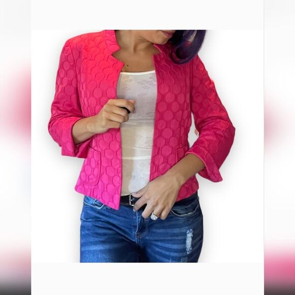 Gerry Weber Blazer Womens sz 14 Designer Waffle Weave Barbiecore Jacket Cropped - Picture 2 of 11